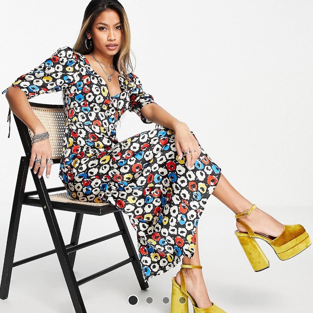 TopShop retro primary floral midi dress